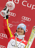 Winner Kathrin Hoelzl of Germany celebrates overall Super-G World cup victory after last Women Super-G race of Audi FIS alpine skiing World Cup, which was held on Kandahar course in Garmisch-Partenkirchen, Germany. Last Super-G race of Women Audi FIS Alpine skiing World Cup 2009-10, was held on Thursday, 11th of March 2010 in Garmisch-Partenkirchen, Germany.
