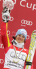 Winner Kathrin Hoelzl of Germany celebrates overall Super-G World cup victory after last Women Super-G race of Audi FIS alpine skiing World Cup, which was held on Kandahar course in Garmisch-Partenkirchen, Germany. Last Super-G race of Women Audi FIS Alpine skiing World Cup 2009-10, was held on Thursday, 11th of March 2010 in Garmisch-Partenkirchen, Germany.
