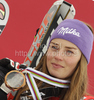 Second placed Kathrin Zettel of Austria celebrates overall Super-G World cup medal after last Women Super-G race of Audi FIS alpine skiing World Cup, which was held on Kandahar course in Garmisch-Partenkirchen, Germany. Last Super-G race of Women Audi FIS Alpine skiing World Cup 2009-10, was held on Thursday, 11th of March 2010 in Garmisch-Partenkirchen, Germany.

