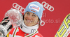 Winner Kathrin Hoelzl of Germany celebrates overall Super-G World cup victory after last Women Super-G race of Audi FIS alpine skiing World Cup, which was held on Kandahar course in Garmisch-Partenkirchen, Germany. Last Super-G race of Women Audi FIS Alpine skiing World Cup 2009-10, was held on Thursday, 11th of March 2010 in Garmisch-Partenkirchen, Germany.
