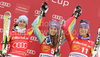 Winner Tina Maze of Slovenia (M), second placed Kathrin Hoelzl of Germany (L) and third placed Maria Riesch of Germany (R) celebrate their medals won in last Women Giant slalom race of Audi FIS alpine skiing World Cup, which was held on Kandahar course in Garmisch-Partenkirchen, Germany. Last Giant slalom race of Women Audi FIS Alpine skiing World Cup 2009-10, was held on Thursday, 11th of March 2010 in Garmisch-Partenkirchen, Germany.
