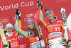 Winner Tina Maze of Slovenia (M), second placed Kathrin Hoelzl of Germany (L) and third placed Maria Riesch of Germany (R) celebrate their medals won in last Women Giant slalom race of Audi FIS alpine skiing World Cup, which was held on Kandahar course in Garmisch-Partenkirchen, Germany. Last Giant slalom race of Women Audi FIS Alpine skiing World Cup 2009-10, was held on Thursday, 11th of March 2010 in Garmisch-Partenkirchen, Germany.
