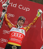 Winner Erik Guay of Canada celebrates his medal won in last Men Super-G race of Audi FIS alpine skiing World Cup, which was held on Kandahar course in Garmisch-Partenkirchen, Germany. Last Super-G race of Men Audi FIS Alpine skiing World Cup 2009-10, was held on Thursday, 11th of March 2010 in Garmisch-Partenkirchen, Germany.
