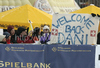 Welcome back sign for Daniel Albrecht of Switzerland in finish of first run of last Men Giant slalom race of Audi FIS alpine skiing World Cup, which was held on Kandahar course in Garmisch-Partenkirchen, Germany. Last Giant slalom race of Men Audi FIS Alpine skiing World Cup 2009-10, was held on Friday, 12th of March 2010 in Garmisch-Partenkirchen, Germany.
