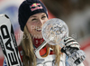 Lindsey Vonn of USA celebrating her overall Super-G World cup victory after last Women super-g race of Audi FIS alpine skiing World Cup, which was held on Kandahar course in Garmisch-Partenkirchen, Germany. Last Super-g race of Women Audi FIS Alpine skiing World Cup 2009-10, was held on Friday, 12th of March 2010 in Garmisch-Partenkirchen, Germany.
