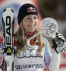 Lindsey Vonn of USA celebrating her overall Super-G World cup victory after last Women super-g race of Audi FIS alpine skiing World Cup, which was held on Kandahar course in Garmisch-Partenkirchen, Germany. Last Super-g race of Women Audi FIS Alpine skiing World Cup 2009-10, was held on Friday, 12th of March 2010 in Garmisch-Partenkirchen, Germany.
