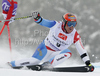 Fourth placed Didier Cuche of Switzerland skiing in first run of last Men Giant slalom race of Audi FIS alpine skiing World Cup, which was held on Kandahar course in Garmisch-Partenkirchen, Germany. Last Giant slalom race of Men Audi FIS Alpine skiing World Cup 2009-10, was held on Friday, 12th of March 2010 in Garmisch-Partenkirchen, Germany.
