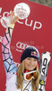 Winner Lindsey Vonn of USA celebrates overall Super-G World cup victory after last Women Super-G race of Audi FIS alpine skiing World Cup, which was held on Kandahar course in Garmisch-Partenkirchen, Germany. Last super-g race of Women Audi FIS Alpine skiing World Cup 2009-10, was held on Friday, 12th of March 2010 in Garmisch-Partenkirchen, Germany.
