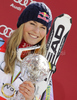 Winner Lindsey Vonn of USA celebrates overall Super-G World cup victory after last Women Super-G race of Audi FIS alpine skiing World Cup, which was held on Kandahar course in Garmisch-Partenkirchen, Germany. Last super-g race of Women Audi FIS Alpine skiing World Cup 2009-10, was held on Friday, 12th of March 2010 in Garmisch-Partenkirchen, Germany.
