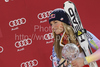 Winner Lindsey Vonn of USA celebrates overall Super-G World cup victory after last Women Super-G race of Audi FIS alpine skiing World Cup, which was held on Kandahar course in Garmisch-Partenkirchen, Germany. Last super-g race of Women Audi FIS Alpine skiing World Cup 2009-10, was held on Friday, 12th of March 2010 in Garmisch-Partenkirchen, Germany.
