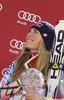 Winner Lindsey Vonn of USA celebrates overall Super-G World cup victory after last Women Super-G race of Audi FIS alpine skiing World Cup, which was held on Kandahar course in Garmisch-Partenkirchen, Germany. Last super-g race of Women Audi FIS Alpine skiing World Cup 2009-10, was held on Friday, 12th of March 2010 in Garmisch-Partenkirchen, Germany.
