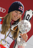 Winner Lindsey Vonn of USA celebrates overall Super-G World cup victory after last Women Super-G race of Audi FIS alpine skiing World Cup, which was held on Kandahar course in Garmisch-Partenkirchen, Germany. Last super-g race of Women Audi FIS Alpine skiing World Cup 2009-10, was held on Friday, 12th of March 2010 in Garmisch-Partenkirchen, Germany.
