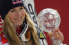 Winner Lindsey Vonn of USA celebrates overall Super-G World cup victory after last Women Super-G race of Audi FIS alpine skiing World Cup, which was held on Kandahar course in Garmisch-Partenkirchen, Germany. Last super-g race of Women Audi FIS Alpine skiing World Cup 2009-10, was held on Friday, 12th of March 2010 in Garmisch-Partenkirchen, Germany.
