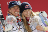 Women super-g overall World cup winner Lindsey Vonn of USA (R) and men giant slalom overall World cup winner Ted Ligety of USA (L) celebrate overall Giant slalom and Super-G World cup victories after last races of Audi FIS alpine skiing World Cup, which were held on Kandahar course in Garmisch-Partenkirchen, Germany. Last races of Men and Women Audi FIS Alpine skiing World Cup 2009-10, were held on Friday, 12th of March 2010 in Garmisch-Partenkirchen, Germany.
