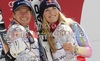 Women super-g overall World cup winner Lindsey Vonn of USA (R) and men giant slalom overall World cup winner Ted Ligety of USA (L) celebrate overall Giant slalom and Super-G World cup victories after last races of Audi FIS alpine skiing World Cup, which were held on Kandahar course in Garmisch-Partenkirchen, Germany. Last races of Men and Women Audi FIS Alpine skiing World Cup 2009-10, were held on Friday, 12th of March 2010 in Garmisch-Partenkirchen, Germany.
