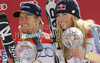 Women super-g overall World cup winner Lindsey Vonn of USA (R) and men giant slalom overall World cup winner Ted Ligety of USA (L) celebrate overall Giant slalom and Super-G World cup victories after last races of Audi FIS alpine skiing World Cup, which were held on Kandahar course in Garmisch-Partenkirchen, Germany. Last races of Men and Women Audi FIS Alpine skiing World Cup 2009-10, were held on Friday, 12th of March 2010 in Garmisch-Partenkirchen, Germany.
