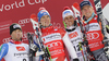 Winner Carlo Janka of Switzerland (M), second placed Davide Simoncelli of Italy (L), and third placed Philipp Schoerghofer of Austria (2nd from R) and Ted Ligety of USA (R) celebrate their medals won in last Men giant slalom race of Audi FIS alpine skiing World Cup, which was held on Kandahar course in Garmisch-Partenkirchen, Germany. Last giant slalom race of Men Audi FIS Alpine skiing World Cup 2009-10, was held on Friday, 12th of March 2010 in Garmisch-Partenkirchen, Germany.
