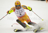 Julien Cousineau of Canada skiing in first run of last Men slalom race of Audi FIS alpine skiing World Cup, which was held on Gudiberg course in Garmisch-Partenkirchen, Germany. Last slalom race of Men Audi FIS Alpine skiing World Cup 2009-10, was held on Saturday, 13th of March 2010 in Garmisch-Partenkirchen, Germany.

