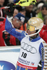 Third placed Andre Myhrer of Sweden reacts in finish of second run of last Men slalom race of Audi FIS alpine skiing World Cup, which was held on Gudiberg course in Garmisch-Partenkirchen, Germany. Last slalom race of Men Audi FIS Alpine skiing World Cup 2009-10, was held on Saturday, 13th of March 2010 in Garmisch-Partenkirchen, Germany.
