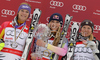 Winner Lindsey Vonn of USA (M), second placed Maria Riesch of Germany (L) and third placed Anja Paerson of Sweden (R) celebrate overall Audi FIS Alpine skiing World cup medals after last race of Audi FIS alpine skiing World Cup, which was held in Garmisch-Partenkirchen, Germany. Last slalom race of Audi FIS Alpine skiing World Cup 2009-10, was held on Saturday, 13th of March 2010 in Garmisch-Partenkirchen, Germany.
