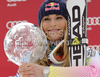 Winner Lindsey Vonn of USA celebrates overall Audi FIS Alpine skiing World cup victory after last race of Audi FIS alpine skiing World Cup, which was held in Garmisch-Partenkirchen, Germany. Last slalom race of Audi FIS Alpine skiing World Cup 2009-10, was held on Saturday, 13th of March 2010 in Garmisch-Partenkirchen, Germany.

