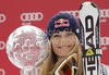 Winner Lindsey Vonn of USA celebrates overall Audi FIS Alpine skiing World cup victory after last race of Audi FIS alpine skiing World Cup, which was held in Garmisch-Partenkirchen, Germany. Last slalom race of Audi FIS Alpine skiing World Cup 2009-10, was held on Saturday, 13th of March 2010 in Garmisch-Partenkirchen, Germany.
