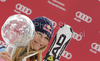 Winner Lindsey Vonn of USA celebrates overall Audi FIS Alpine skiing World cup victory after last race of Audi FIS alpine skiing World Cup, which was held in Garmisch-Partenkirchen, Germany. Last slalom race of Audi FIS Alpine skiing World Cup 2009-10, was held on Saturday, 13th of March 2010 in Garmisch-Partenkirchen, Germany.
