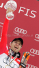Winner Reinfried Herbst of Austria celebrates overall slalom World cup victory after last Men slalom race of Audi FIS alpine skiing World Cup, which was held on Gudiberg course in Garmisch-Partenkirchen, Germany. Last slalom race of Men Audi FIS Alpine skiing World Cup 2009-10, was held on Saturday, 13th of March 2010 in Garmisch-Partenkirchen, Germany.
