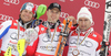 Winner Reinfried Herbst of Austria (M), second placed Julien Lizeroux of France (L) and third placed Silvan Zurbriggen of Switzerland (R) celebrate overall slalom World cup medals after last Men slalom race of Audi FIS alpine skiing World Cup, which was held on Gudiberg course in Garmisch-Partenkirchen, Germany. Last slalom race of Men Audi FIS Alpine skiing World Cup 2009-10, was held on Saturday, 13th of March 2010 in Garmisch-Partenkirchen, Germany.
