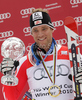 Winner of super combined overall standing, Benjamin Raich of Austria celebrates overall super combined World cup victory after last Men slalom race of Audi FIS alpine skiing World Cup, which was held on Gudiberg course in Garmisch-Partenkirchen, Germany. Last slalom race of Men Audi FIS Alpine skiing World Cup 2009-10, was held on Saturday, 13th of March 2010 in Garmisch-Partenkirchen, Germany.
