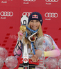 Winner Lindsey Vonn of USA celebrates overall Audi FIS Alpine skiing World cup victory with her globes after last race of Audi FIS alpine skiing World Cup, which was held in Garmisch-Partenkirchen, Germany. Last slalom race of Audi FIS Alpine skiing World Cup 2009-10, was held on Saturday, 13th of March 2010 in Garmisch-Partenkirchen, Germany.

