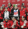 Austrian team celebrates Nations cup victory after team race of Audi FIS alpine skiing World Cup, which was held on Kandahar course in Garmisch-Partenkirchen, Germany. Team race of Audi FIS Alpine skiing World Cup 2009-10, was held on Sunday, 14th of March 2010 in Garmisch-Partenkirchen, Germany.
