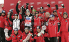 Austrian team celebrates Nations cup victory after team race of Audi FIS alpine skiing World Cup, which was held on Kandahar course in Garmisch-Partenkirchen, Germany. Team race of Audi FIS Alpine skiing World Cup 2009-10, was held on Sunday, 14th of March 2010 in Garmisch-Partenkirchen, Germany.
