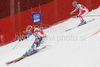 Nadia Styger of Switzerland (L) and Sarka Zahrobska of Czech (R) skiing in team race of Audi FIS alpine skiing World Cup, which was held on Kandahar course in Garmisch-Partenkirchen, Germany. Team race of Audi FIS Alpine skiing World Cup 2009-10, was held on Sunday, 14th of March 2010 in Garmisch-Partenkirchen, Germany.
