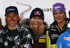 Ted Ligety of USA (L), Lindsey Vonn of USA (M) and Maria Riesch of Germany (R) during Audi Media talk event in Soelden, Austria. Audi Media talk event was held on Thursday, 21st of October 2010 in Soelden, Austria, before start of Audi FIS Alpine skiing World cup 2010-2011, which will start with women giant slalom race on Saturday, 23rd of October 2010, and will be followed by men giant slalom race day later on Rettenbach glacier above Soelden, Austria.
