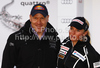 Didier Cuche (L) and Lara Gut (R) of Switzerland during Audi Media talk event in Soelden, Austria. Audi Media talk event was held on Thursday, 21st of October 2010 in Soelden, Austria, before start of Audi FIS Alpine skiing World cup 2010-2011, which will start with women giant slalom race on Saturday, 23rd of October 2010, and will be followed by men giant slalom race day later on Rettenbach glacier above Soelden, Austria.
