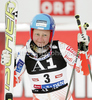 Tanja Poutiainen of Finland reacts in finish of first run of Women giant slalom race of Audi FIS alpine skiing World Cup in Soelden, Austria. First giant slalom race of Women Audi FIS Alpine skiing World Cup 2010-11, was held on Saturday, 23rd of October 2010, on Rettenbach glacier above Soelden, Austria.
