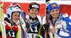 Winner Viktoria Rebensburg of Germany (M), second placed Kathrin Hoelzl of Germany (L) and third placed Manuela Moelgg of Italy (R) celebrate their medals in finish of second run of Women giant slalom race of Audi FIS alpine skiing World Cup in Soelden, Austria. First giant slalom race of Women Audi FIS Alpine skiing World Cup 2010-11, was held on Saturday, 23rd of October 2010, on Rettenbach glacier above Soelden, Austria.
