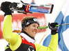 Winner Viktoria Rebensburg of Germany celebrates her medal won in Women giant slalom race of Audi FIS alpine skiing World Cup in Soelden, Austria. First giant slalom race of Women Audi FIS Alpine skiing World Cup 2010-11, was held on Saturday, 23rd of October 2010, on Rettenbach glacier above Soelden, Austria.
