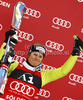 Winner Viktoria Rebensburg of Germany celebrates her medal won in Women giant slalom race of Audi FIS alpine skiing World Cup in Soelden, Austria. First giant slalom race of Women Audi FIS Alpine skiing World Cup 2010-11, was held on Saturday, 23rd of October 2010, on Rettenbach glacier above Soelden, Austria.
