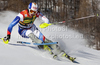 GINI Marc SUI attacks a control gate whilst competing in the FIS alpine skiing world cup slalom race on the Bellevarde race piste Val dIsere.

