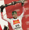 Second placed Romed Baumann of Austria celebrates his medal won in Men downhill race of Audi FIS alpine skiing World Cup in Val Gardena, Italy. Downhill race of Men Audi FIS Alpine skiing World Cup 2010-11, was held on Saturday, 18th of December 2010, on Saslong course in Val Gardena, Italy.
