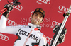 Third placed Thomas Fanara of France celebrates his medal won in Men giant slalom race of Audi FIS alpine skiing World Cup in Alta Badia, Italy. Giant slalom race of Men Audi FIS Alpine skiing World Cup 2010-11, was held on Sunday, 20th of December 2010, on Gran Risa course in Alta Badia, Italy.

