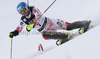 Tanja Poutiainen (FIN) attacks a control gate whilst competing in the FIS Alpine skiing World Cup ladies slalom race in Courchevel 1850, France.
