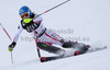 Marlies Schild (AUT) attacks a control gate whislt competing in the FIS Alpine skiing World Cup ladies slalom race in Courchevel 1850, France.
