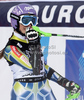 Tina Maze (SLO) reacts in the finish area of the FIS Alpine skiing World Cup ladies slalom race in Courchevel 1850, France.
