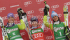 Winner Tessa Worley of France (M), second placed Maria Riesch of Germany (L) and third placed Kathrin Hoelzl of Germany (R) celebrate their medals won in Women giant slalom race of Audi FIS alpine skiing World Cup in Semmering, Austria. Giant slalom race of Women Audi FIS Alpine skiing World Cup 2010-11, was held on Tuesday, 28th of December 2010, in Semmering, Austria.
