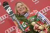 Winner Tessa Worley of France celebrates her medal won in Women giant slalom race of Audi FIS alpine skiing World Cup in Semmering, Austria. Giant slalom race of Women Audi FIS Alpine skiing World Cup 2010-11, was held on Tuesday, 28th of December 2010, in Semmering, Austria.
