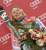 Winner Tessa Worley of France celebrates her medal won in Women giant slalom race of Audi FIS alpine skiing World Cup in Semmering, Austria. Giant slalom race of Women Audi FIS Alpine skiing World Cup 2010-11, was held on Tuesday, 28th of December 2010, in Semmering, Austria.
