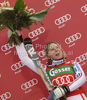 Winner Tessa Worley of France celebrates her medal won in Women giant slalom race of Audi FIS alpine skiing World Cup in Semmering, Austria. Giant slalom race of Women Audi FIS Alpine skiing World Cup 2010-11, was held on Tuesday, 28th of December 2010, in Semmering, Austria.
